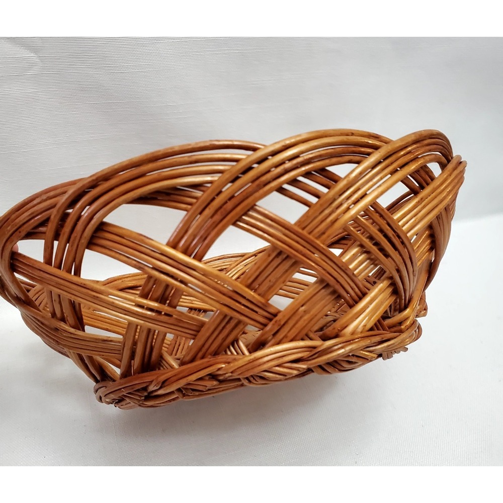 Vintage ● Brown/Tan Decorative Circular Wicker Bread Basket ● 9" Diameter
